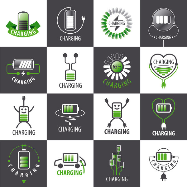 большой набор векторных логотипов заряжающих аккумуляторов