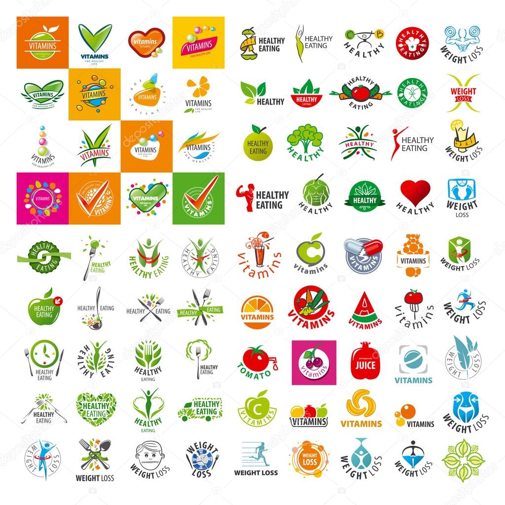 Large set of vector logo of a healthy lifestyle