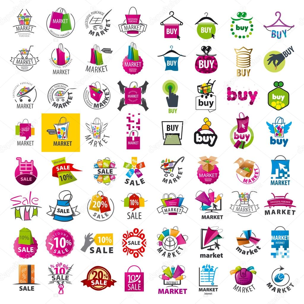 Large set of vector logos market and discount — Stock Vector