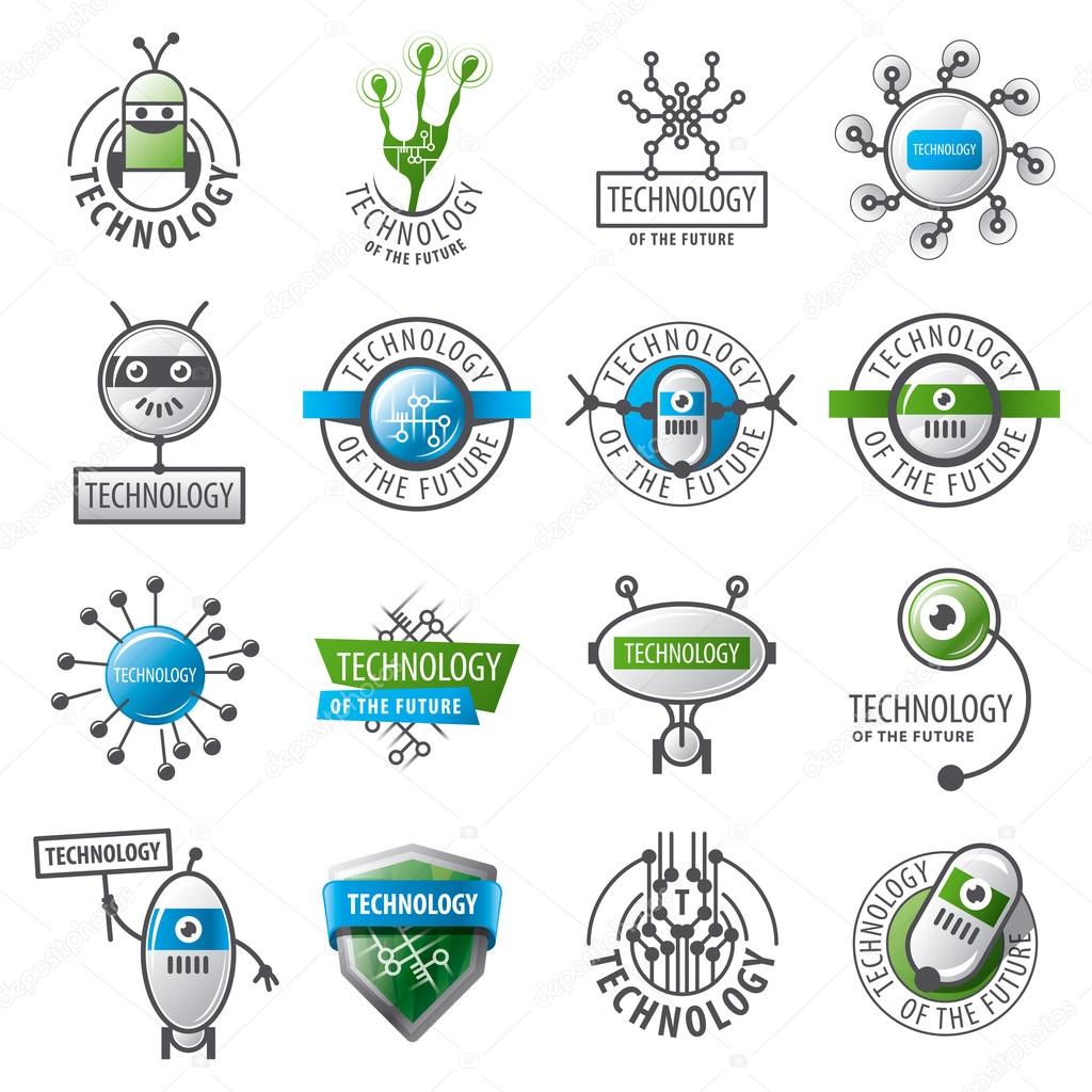 Large set of vector logos robots and new technologies