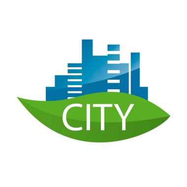 vector logo city on a green leaf