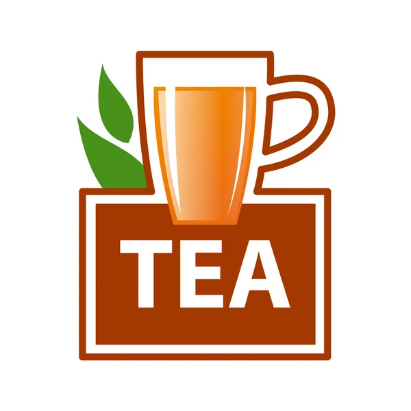 矢量标志杯茶，绿色的树叶 — 图库矢量图片