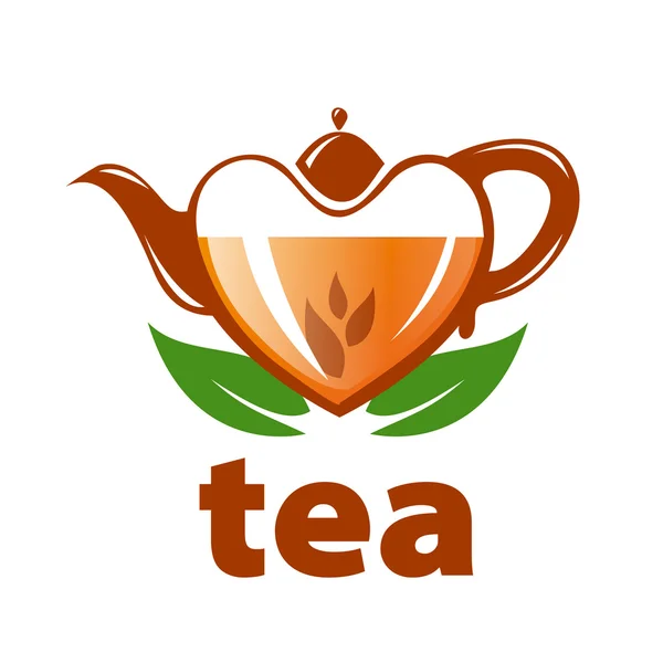 Vector logo teapot in the shape of a heart and leaves — Stock Vector