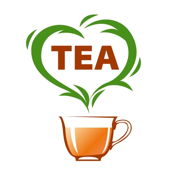 Διάνυσμα λογότυπο φλιτζάνι τσάι και πράσινο καρδιά — Διανυσματικό Αρχείο