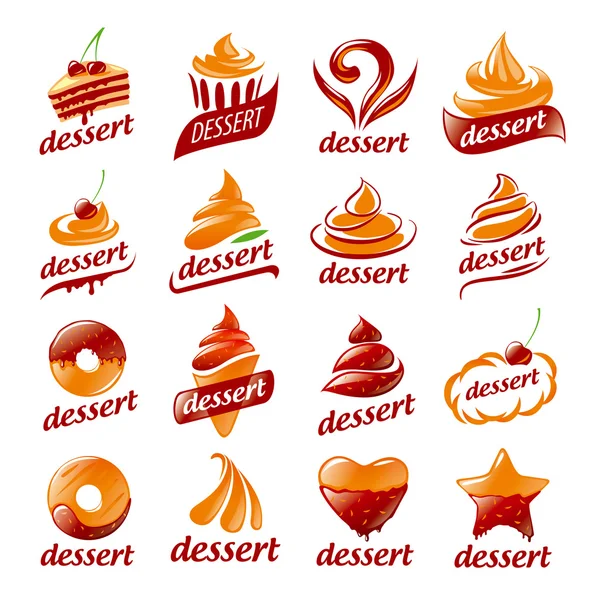 Large set of vector logos desserts — Stock Vector