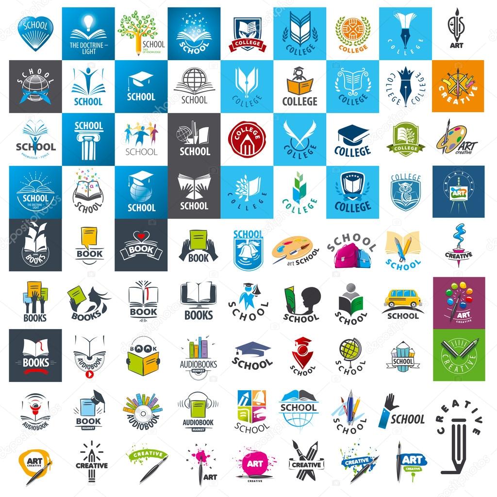 Large set of vector logos school and books