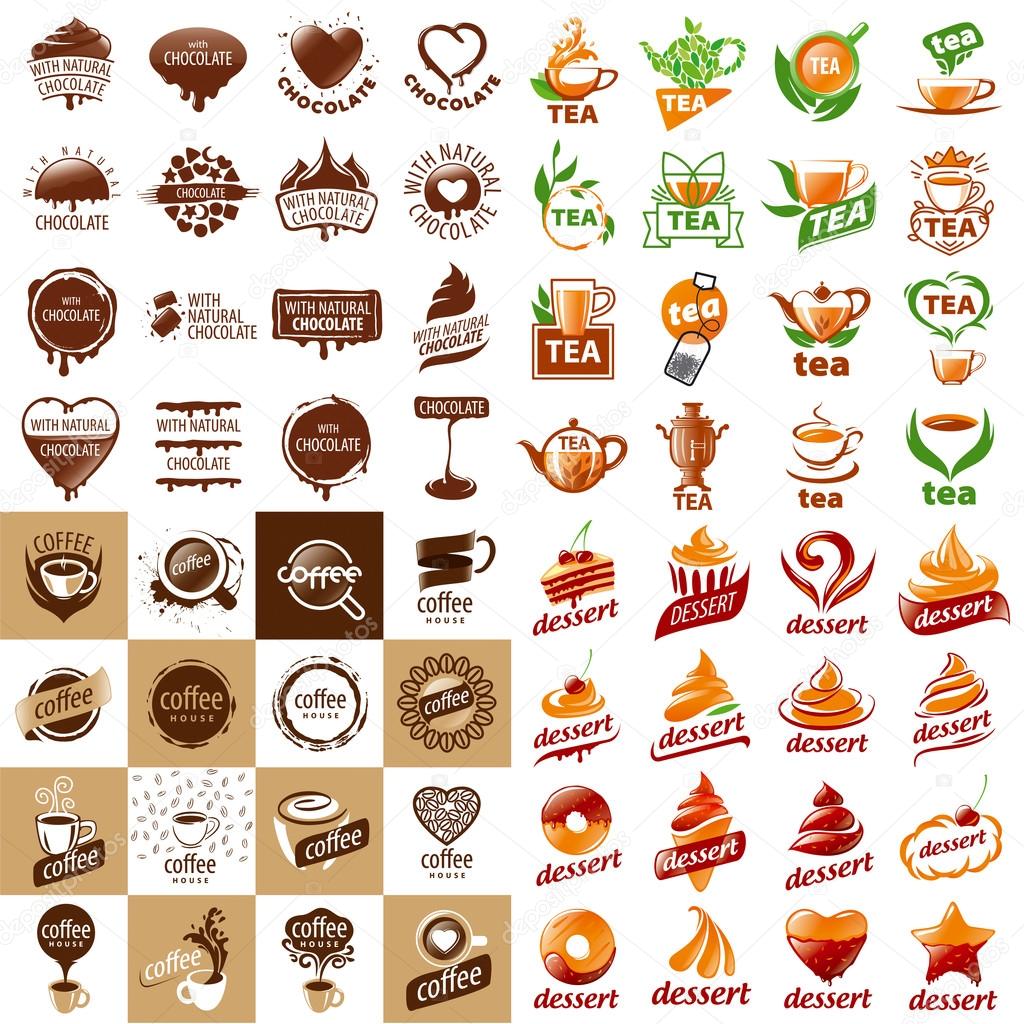 Large set of vector logos hot drinks and desserts