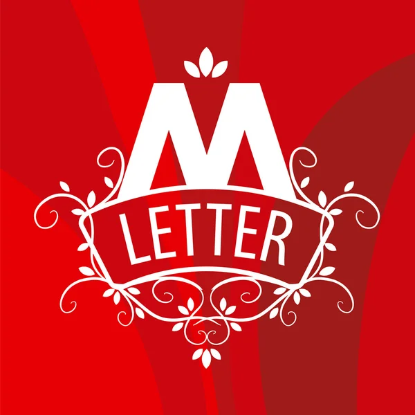 Ornate letter M vector logo on a red background — Stock Vector