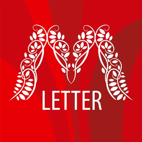 Logo lettera M con ornamento vegetativo su sfondo rosso — Vettoriale Stock