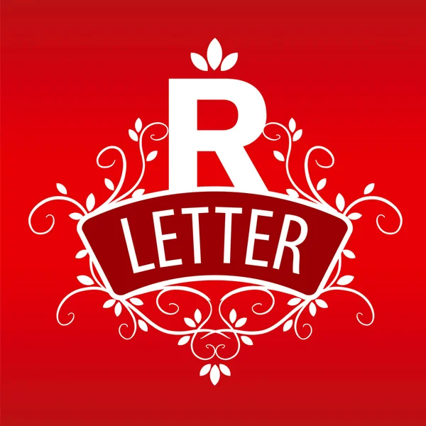 Logo lettre R avec un ornement végétatif sur fond rouge — Image vectorielle