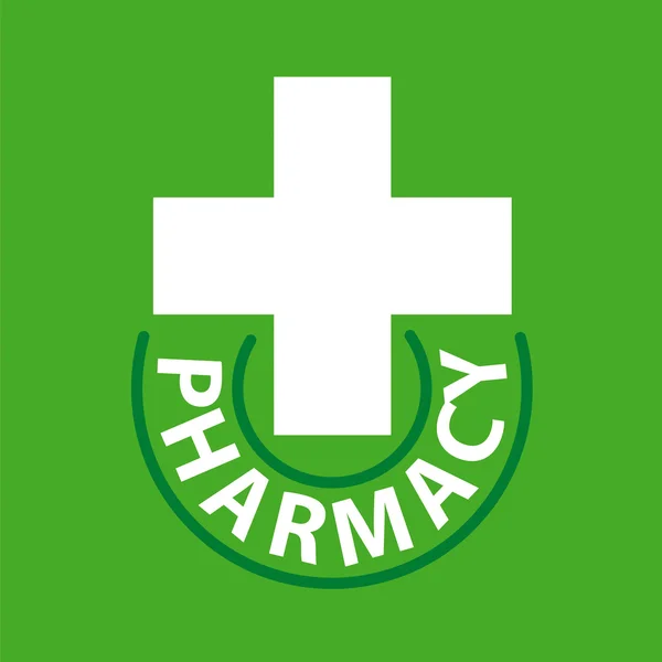 Vector logo cross for pharmacy on a green background — Stock Vector