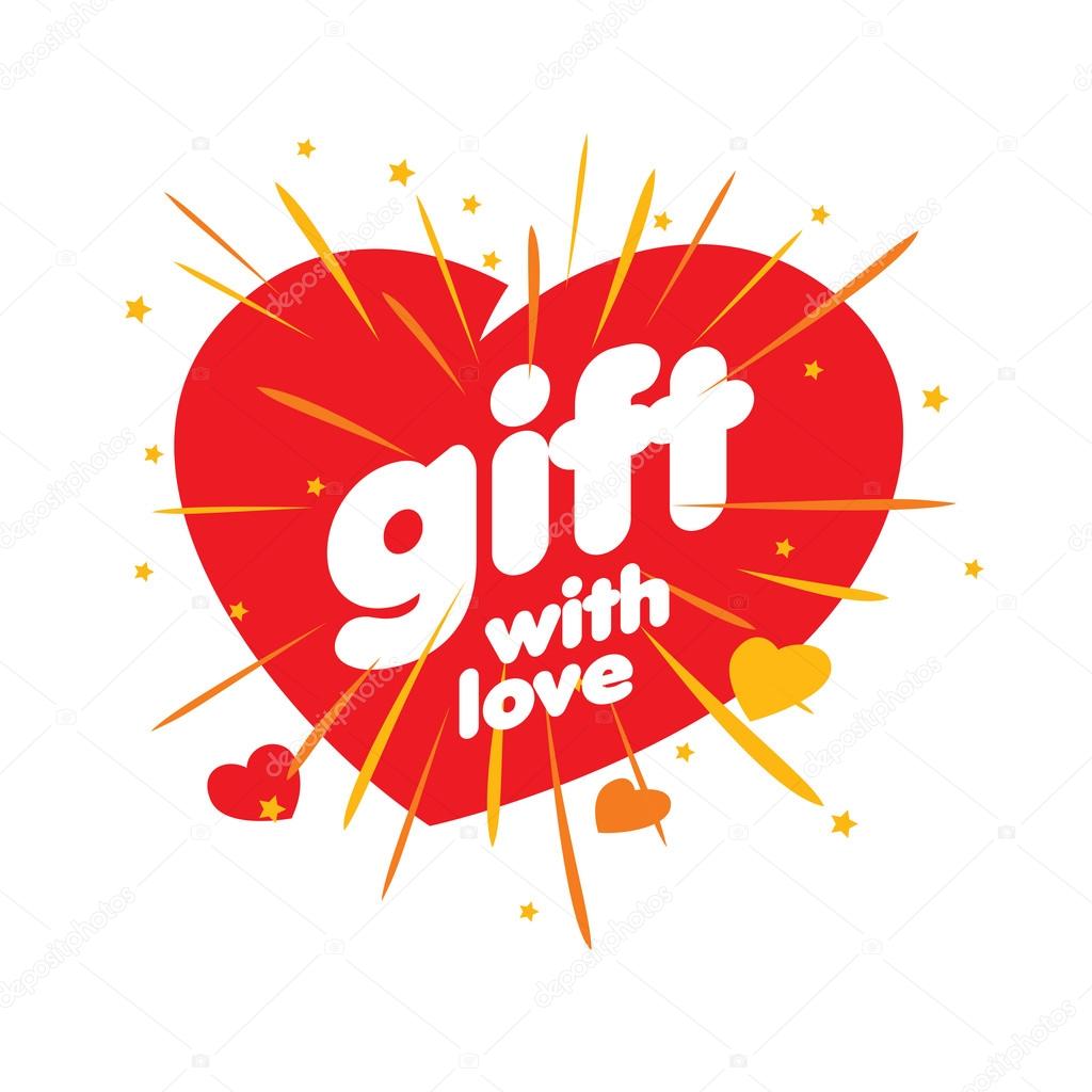 Holiday Abstract vector logo red heart and fireworks