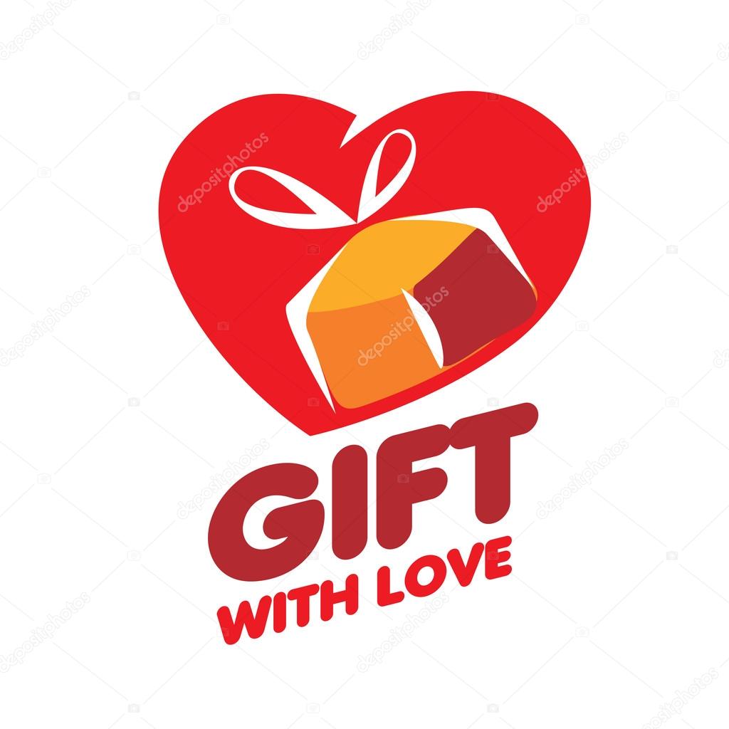 Abstract vector logo box with gifts and heart. Design element