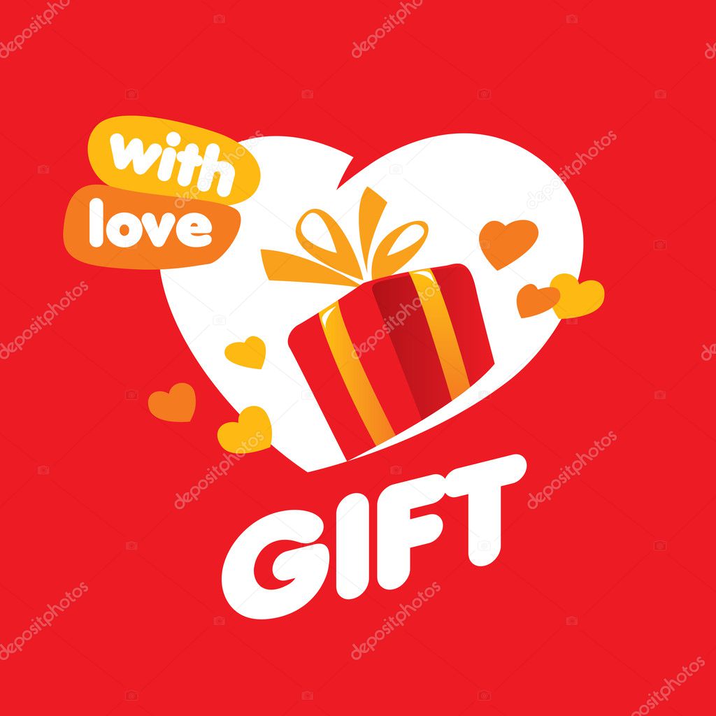 Abstract vector logo box with gifts and heart. Design element