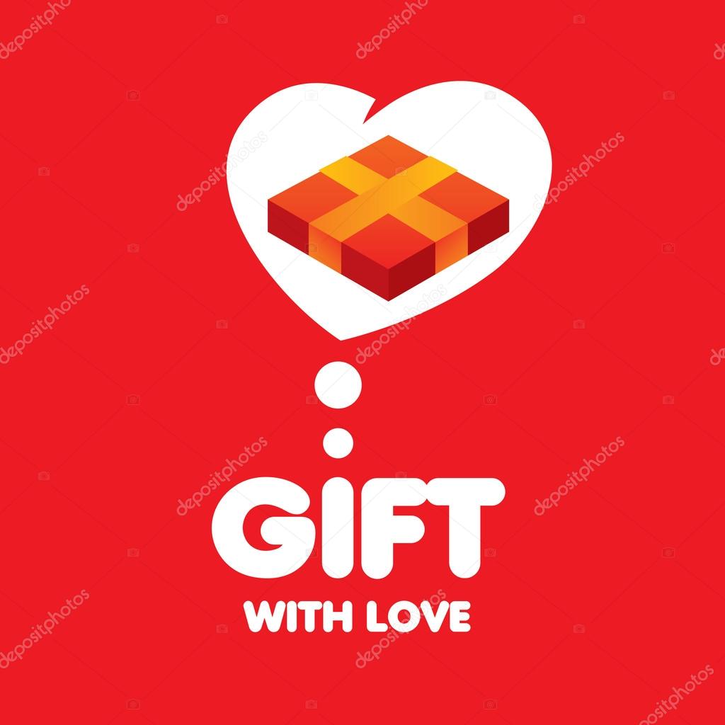Abstract vector logo box with gifts and heart. Design element