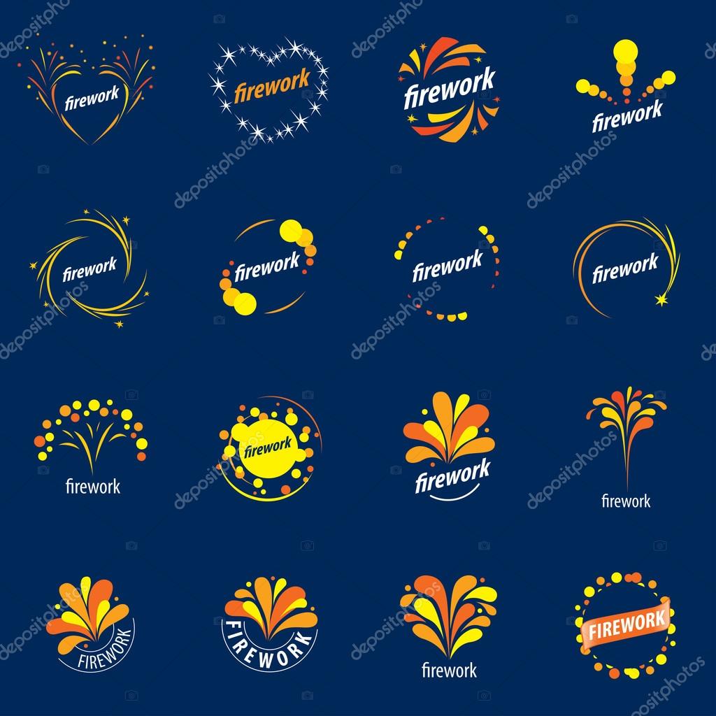 Set of abstract vector logos for celebratory salute and fireworks