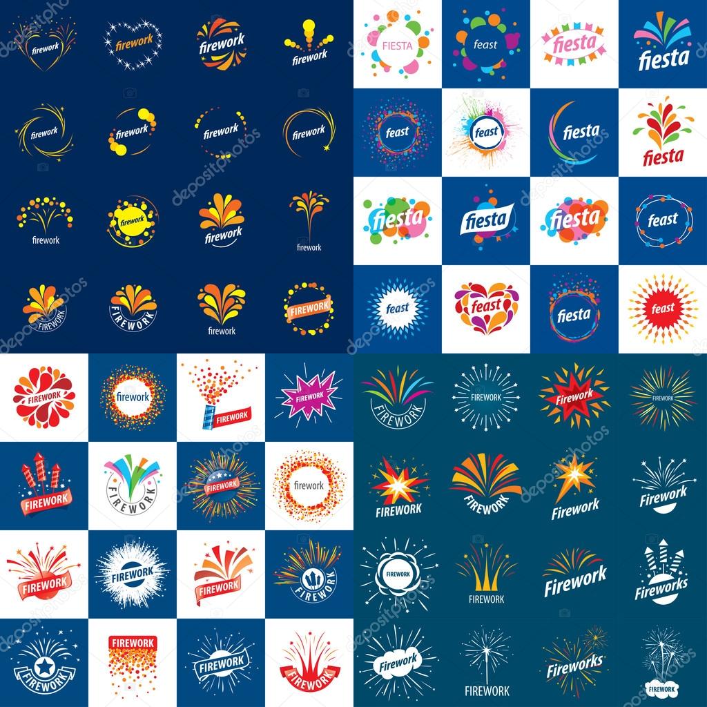 Set of abstract vector logos for celebratory salute and fireworks