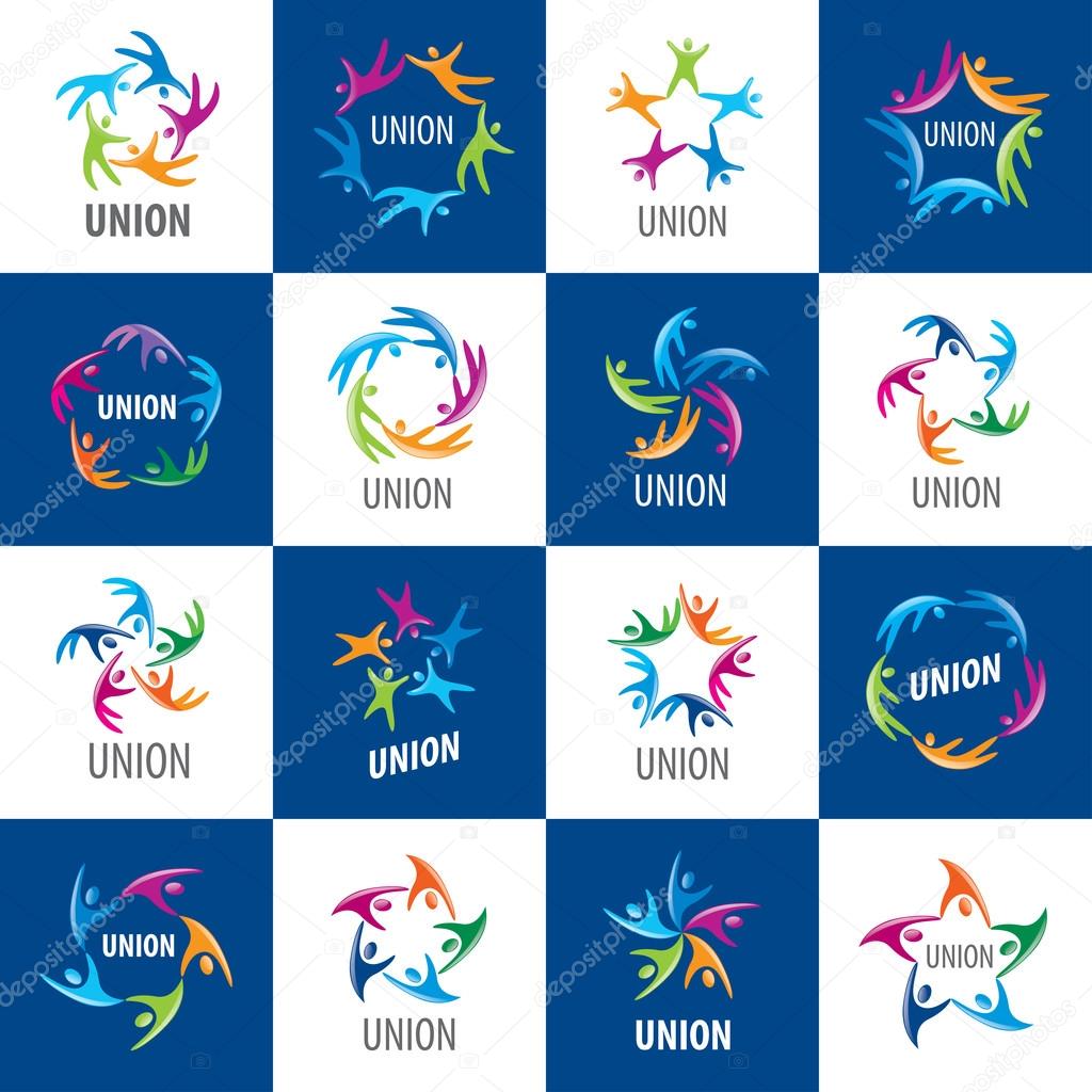 Set of abstract vector logos colored people in the Union