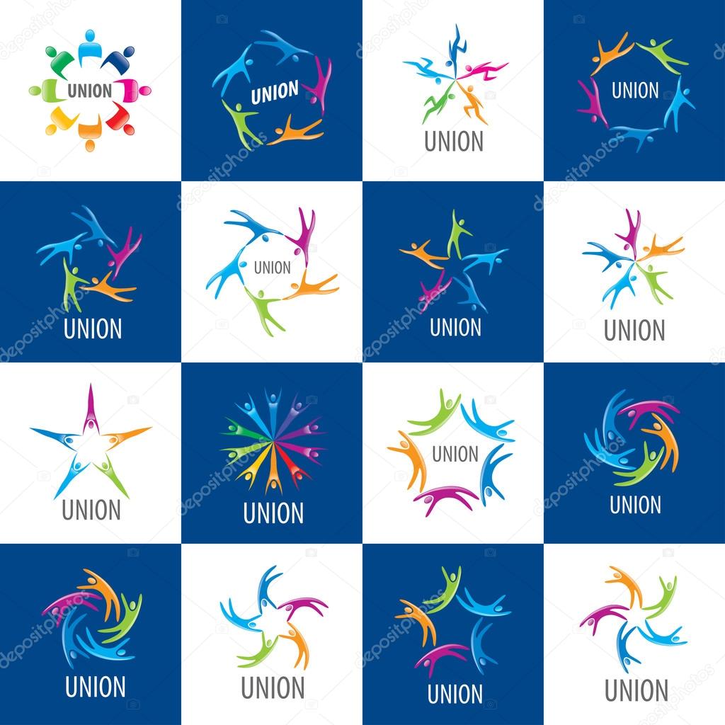 Set of abstract vector logos colored people in the Union