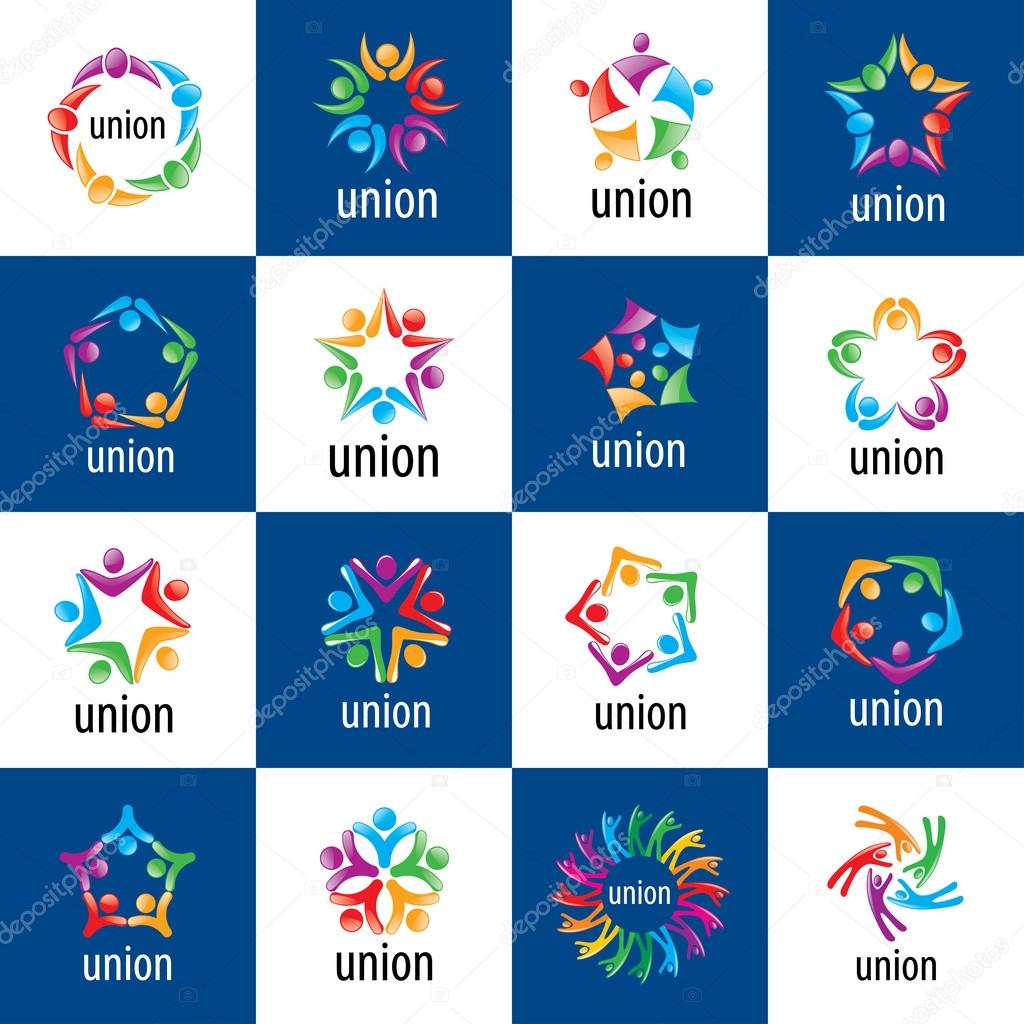 Set of abstract vector logos colored people in the Union