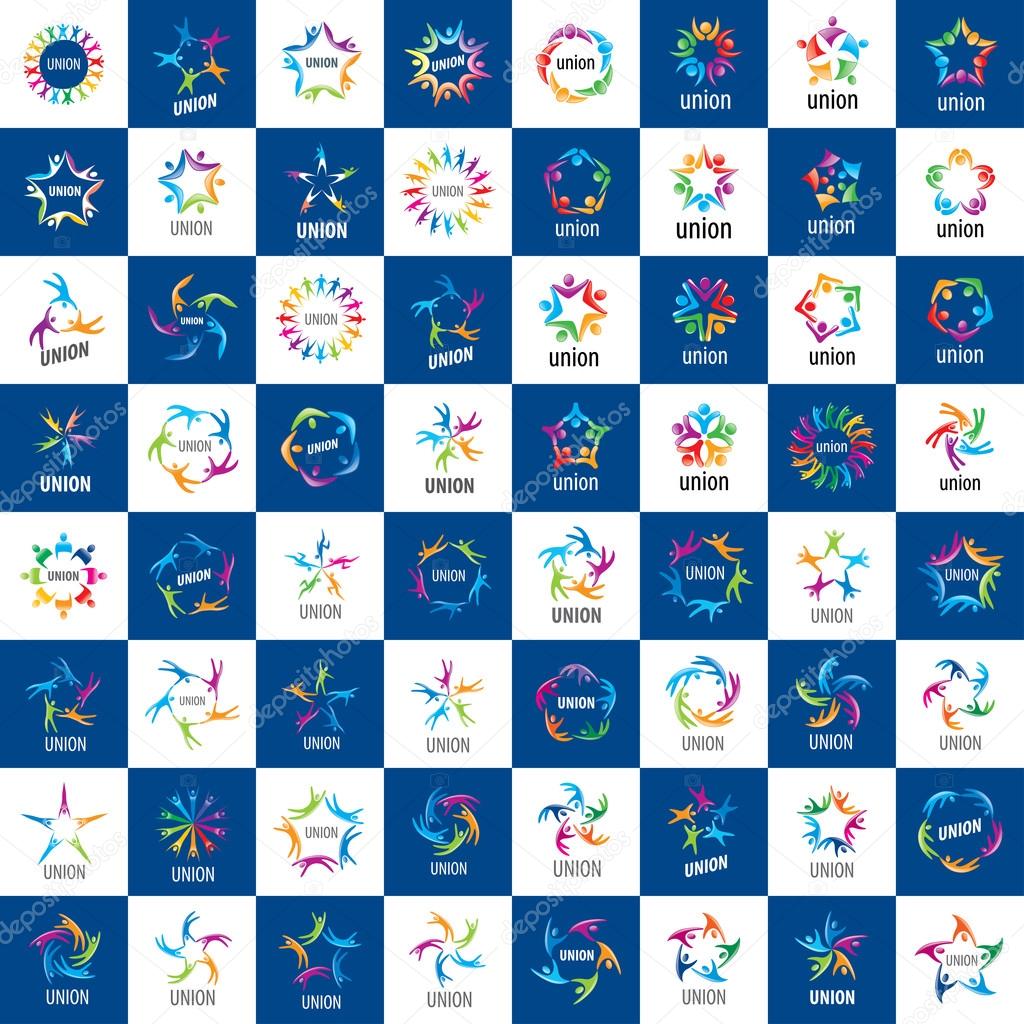 Set of abstract vector logos colored people in the Union
