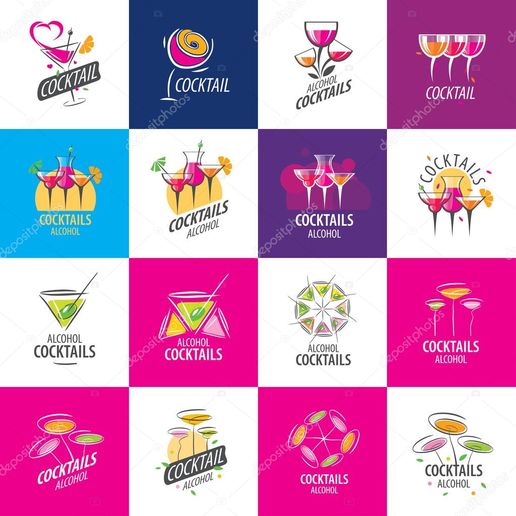 Vector icons of alcoholic drinks by the glass