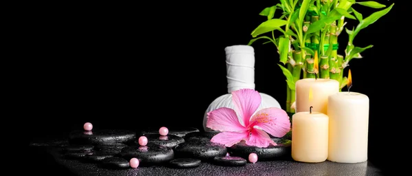spa concept of hibiscus flower, bamboo, thai herbal compress bal