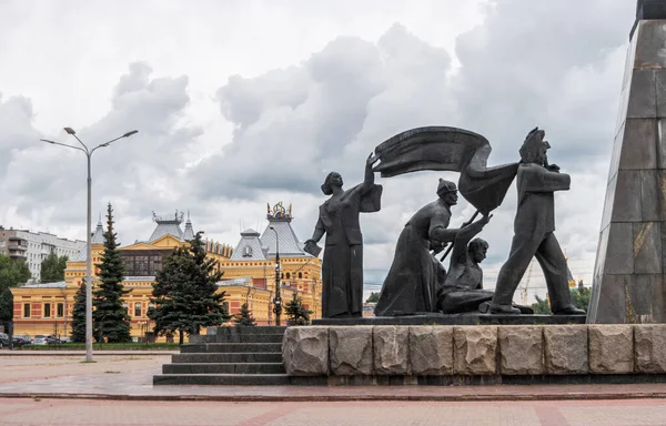 Nizhny Novgorod Russia August 2020 Sculptural Composition Lenin Monument Background — Stock Photo, Image