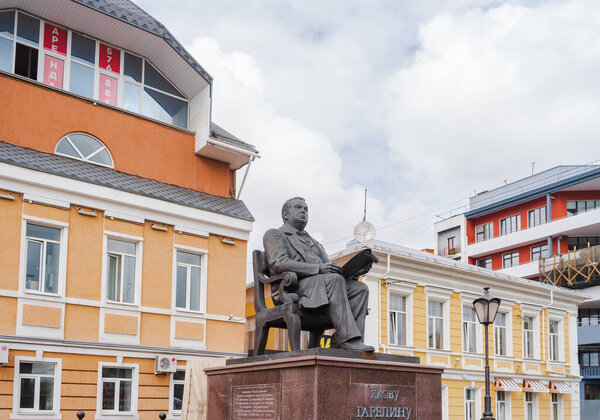 Ivanovo, Russia - August 12, 2020: Monument to Yakov Garelin, patron and public figure on Revolution Square.