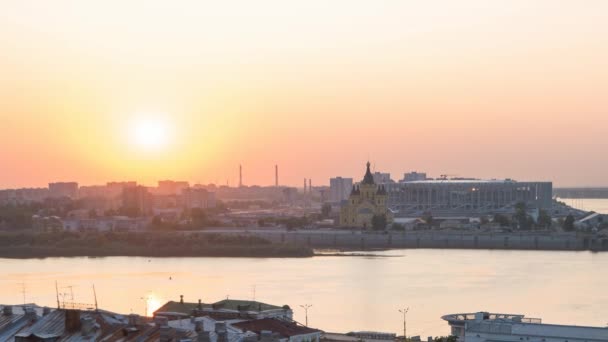 Alexander Nevsky Cathedral Och Stadion Vid Solnedgången Navigeringen Längs Oka — Stockvideo