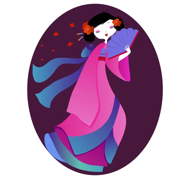 Hermosa ilustración de una geisha en kimono rosa — Vector de stock