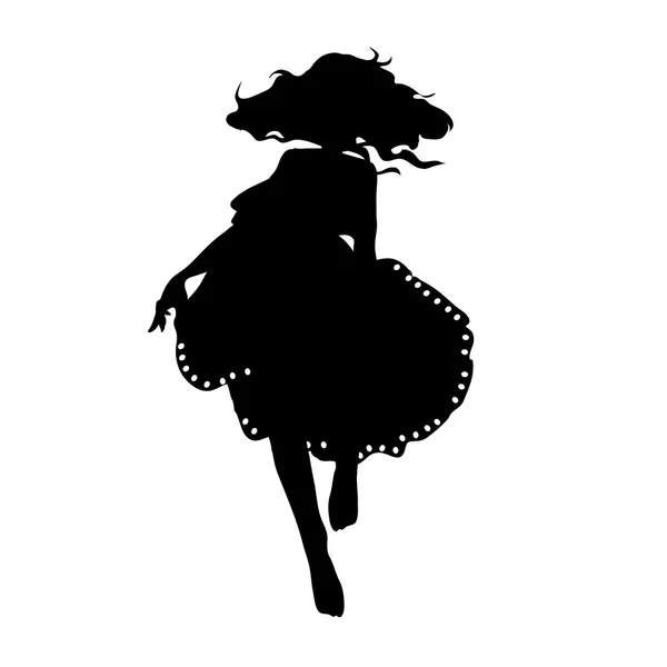 ふわふわスカートで踊る女の子のシルエット — ストックベクタ