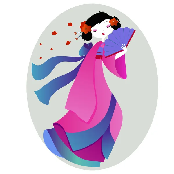 Piękna ilustracja wyznania gejszy w kimono różowy — Wektor stockowy
