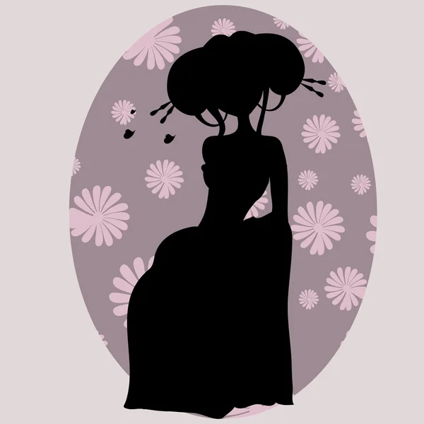 Silueta de una geisha en kimono — Vector de stock