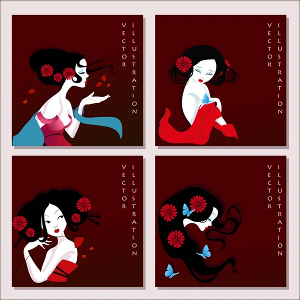 şık uzun saçlı kadın yüzü. şablon tasarım kartı