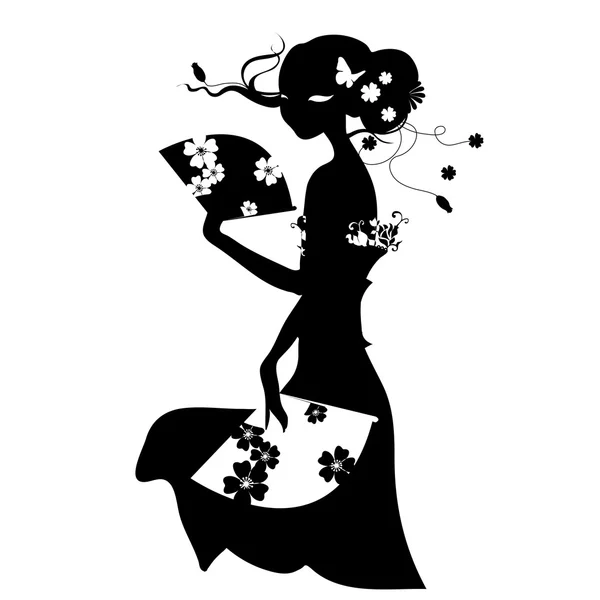 Fan uzun elbiseli kadınla.