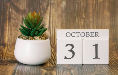 31 Ekim 'den itibaren serin mevsim için çiçek saksısı ve takvim. Sonbahar zamanı.