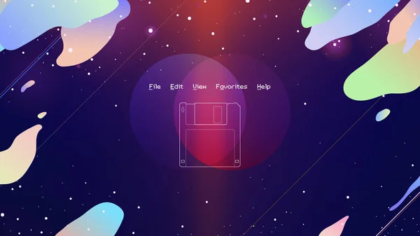 Retrowave alanı - ışıltının kozmik arkaplanı soyut şekil ve parlayan ışık ışını ile retro disket ana hatları simgesi, retro modern arkaplan şablonu