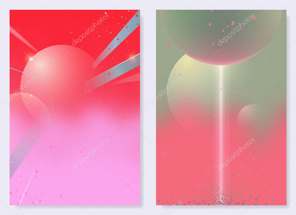 Abstract space odyssey - cosmic and planet shapes, sweet pastel background design. idea for poster, cover or card template, retro - futuristic style