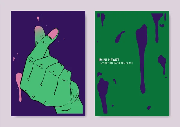 Mini Kalp Işareti Jesti Arka Kart Tasarımı Çizimi Çizgi Film — Stok Vektör