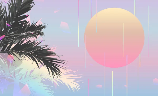 Tropikalna Palma Tło Plaży Vintage Retro Futurystyczny Vaporwave Minimalne Tło — Wektor stockowy