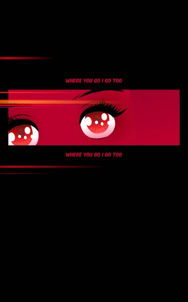 Ojos Anime Negro Rojo Brillante Deslumbrante Plantilla Diseño Póster Estilo Ilustración De Stock