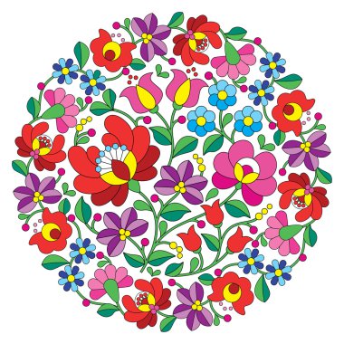 Kalocsai halk nakış - Macarca yuvarlak çiçek halk desenli