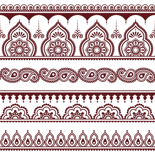 Mehndi, Indian Henna tattoo brown seamless pattern, design elements — Stock Vector