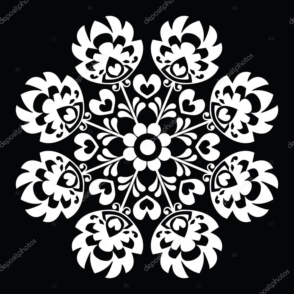 Polish round white folk pattern