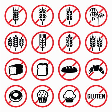 Gluten ücretsiz işaretler, hiçbir buğday, ekmek yok, pasta yok