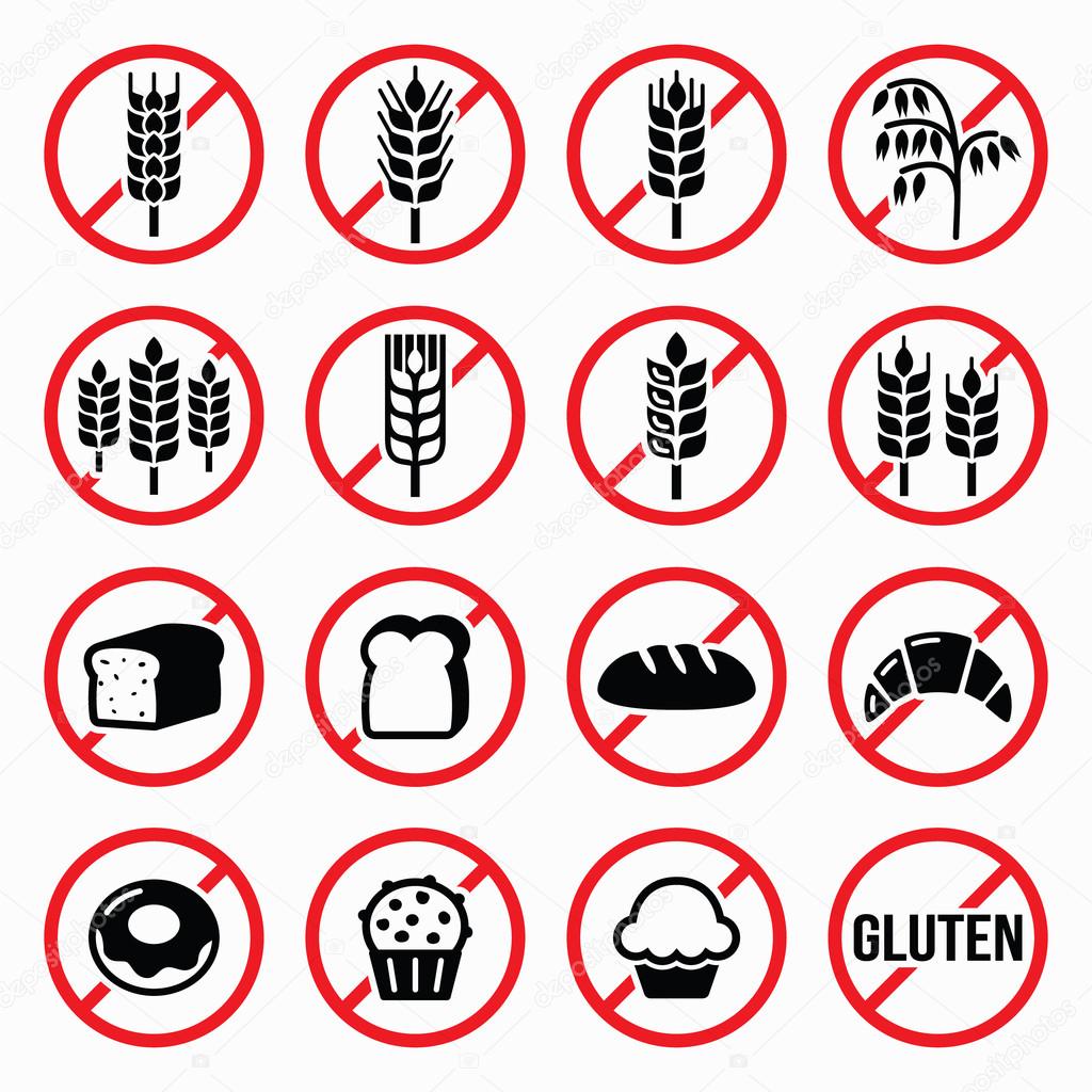 Gluten free signs, no wheat, no bread, no cake signs