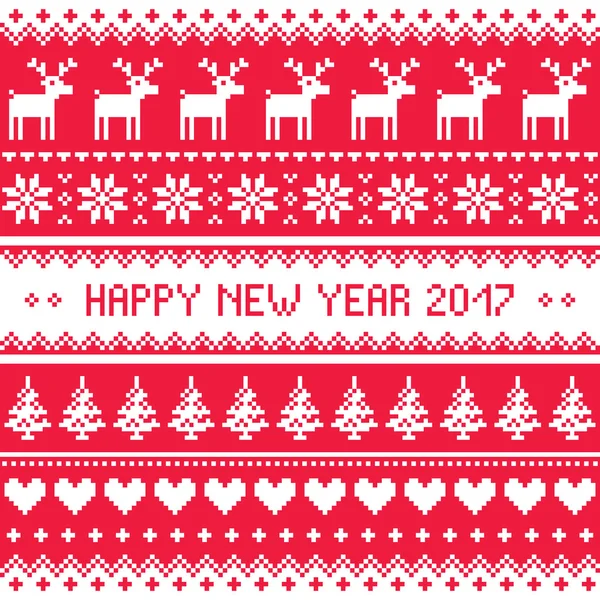 Happy New Year 2017 - Scandinavian red embroidery pattern — Stock Vector