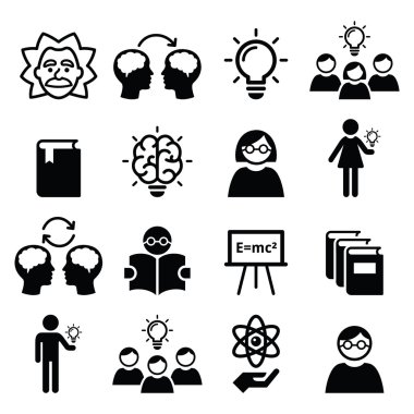 Bilgi, yaratıcı düşünme, fikir vector Icons set 