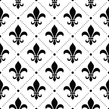 Fransız Şam arka plan - Fleur de lis siyah beyaz izi